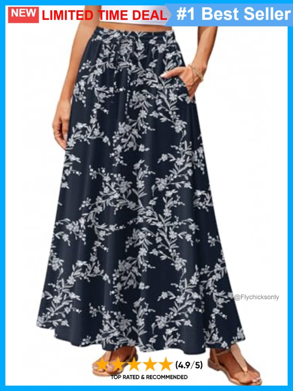 Pleated Flowy A Line Maxi Skirt with Pockets